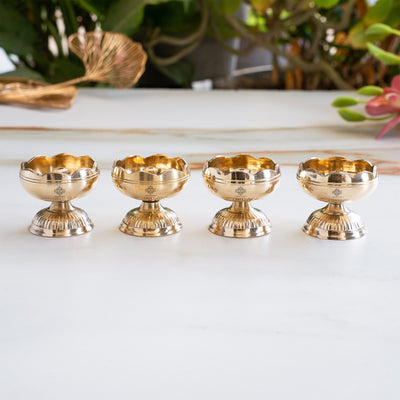 Brass Kamal Jyoti Diya Set of 4 - Lotus Design Oil Lamps