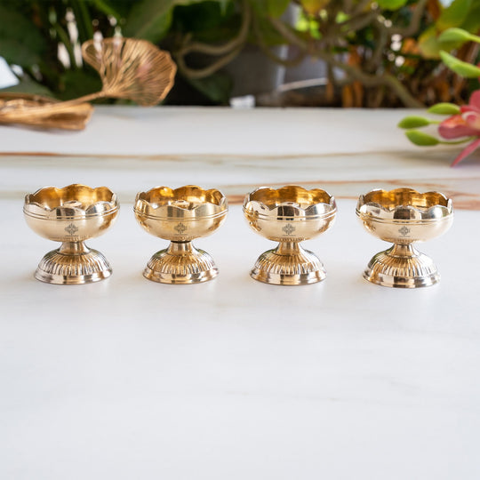 Brass Kamal Jyoti Diya Set of 4 - Lotus Design Oil Lamps