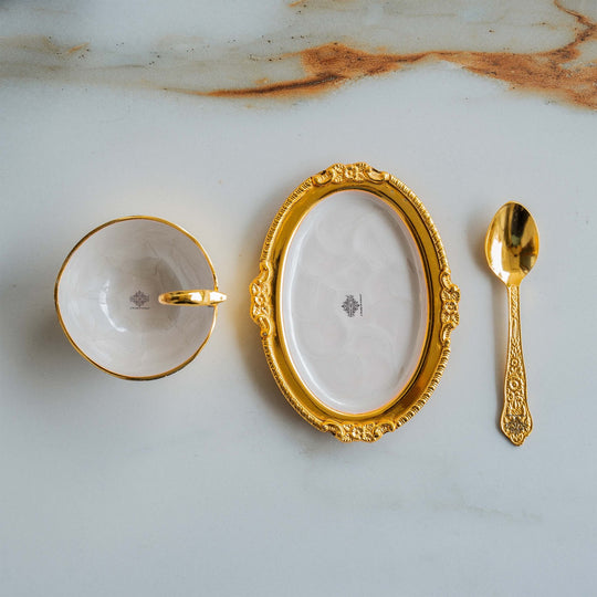 Pure Gold Polish Ceramic Finish Duck Design Bowl with 1 Tray & 1 Spoon