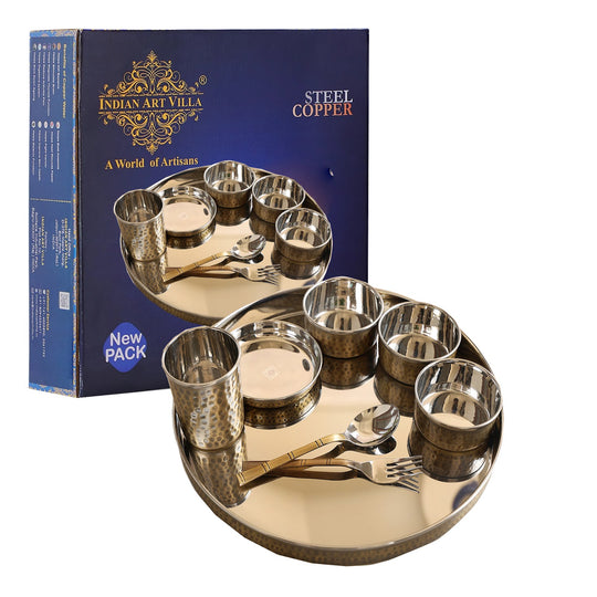 Steel Brass Hammered Thali Set – 8 Piece, 33 cm