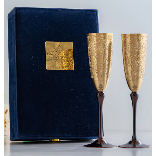 Brass Champagne Flute Glass Set with Velvet Box – 200 ML — Indian Art Villa