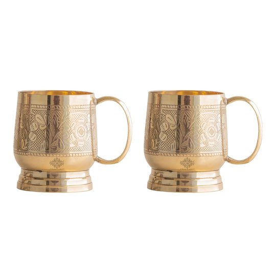 Pure Brass Embossed Cup with Handle – 200 ML