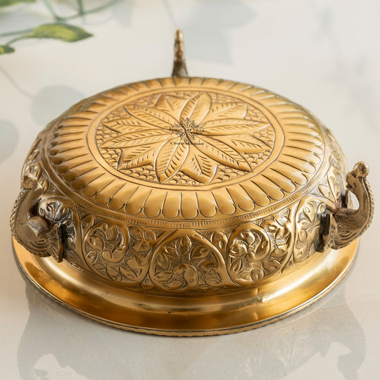 Brass Urli with Elephant Trunk and Embossed Design