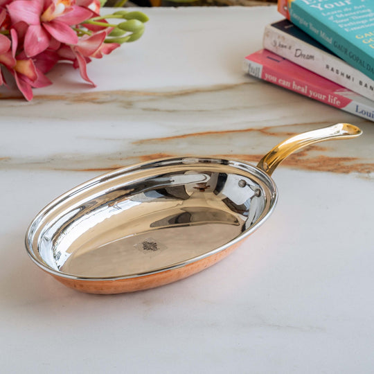 Pure Steel Copper pan Oval shape Hammered Design Serving Dishes Tableware