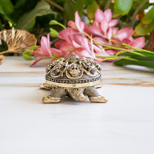 Brass Ashta Lakshmi Tortoise Idol 6 Inch Spiritual Vastu Decor