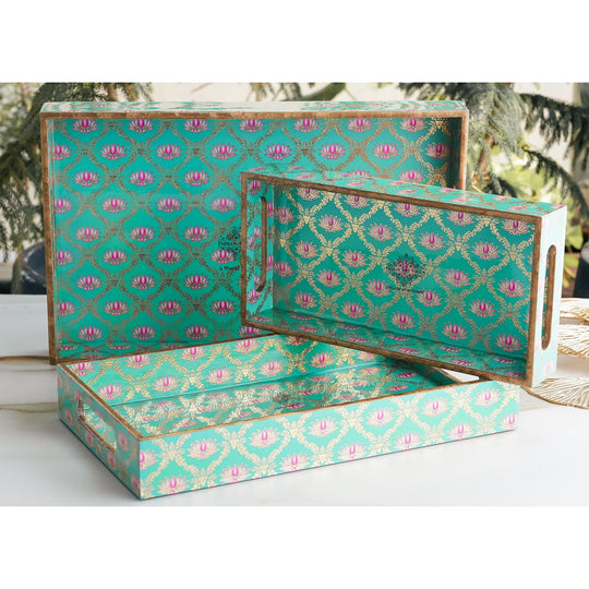 Wooden Tray Set of 3  Handcrafted Multipurpose Decorative Serving Platters