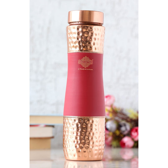 Pure Copper Bottle with Half Hammered & Half Silk Finish Color Design