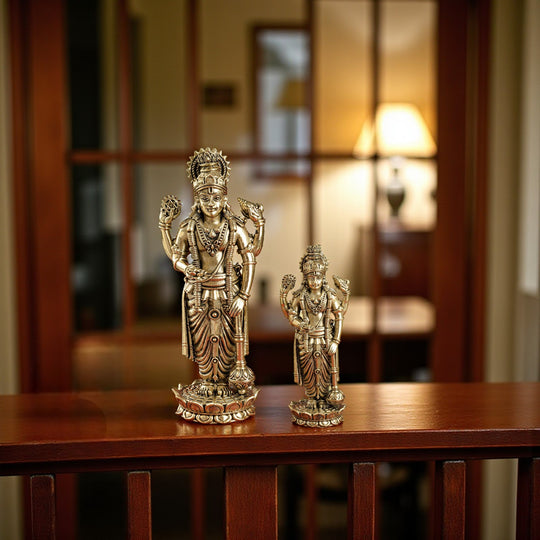 Pure Brass Lord Vishnu JI Idol – Four Armed Standing Statue on Lotus