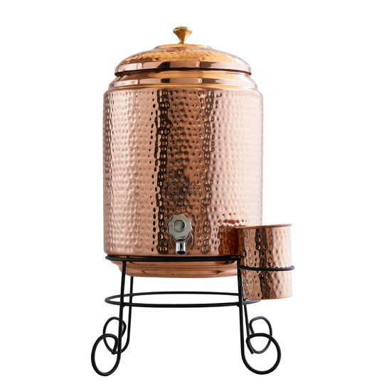5L hammered copper pot on stand showing full set assembled – copper water pot with stand
