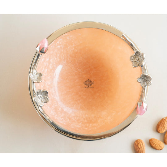 Silver Plated Resin Belgium Pink Decorative Bowl, Elegant Serveware & Home Decor, Perfect for Snacks