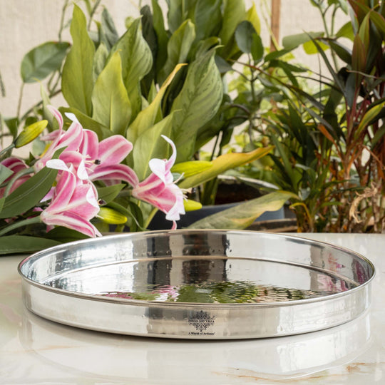 Pure Stainless Steel Hammered Design Plate / Thali | 30.48 cm