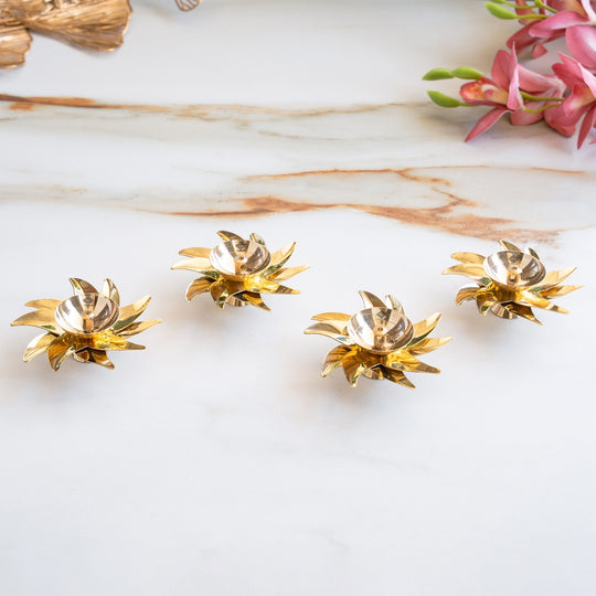 Brass Sunflower Design Diya Set of 4 -Temple Rituals & Traditional Gifting