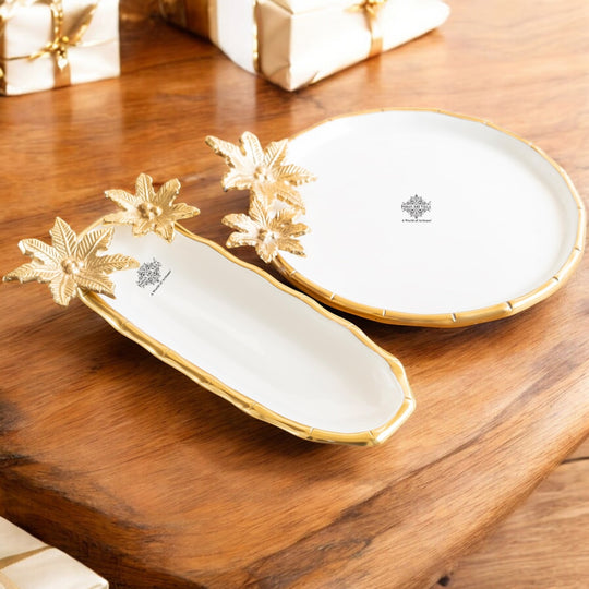 Brass Finish Flower Design Decorative Serving Platter