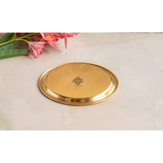 Brass Thali Plate  Antique Matte Finish with Double Ring Floral Design, Perfect for Puja, Festive Gifting, and Home Decor