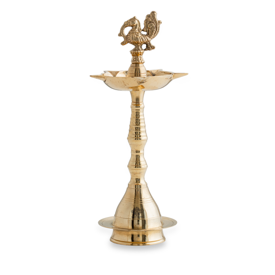 Brass Stand Pillar Diya With Kerala+Murga Design With Fine Quality