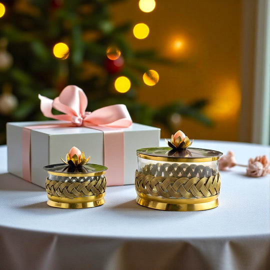 Brass Decorative Multipurpose Bowl with Lid & Lotus Design Knob