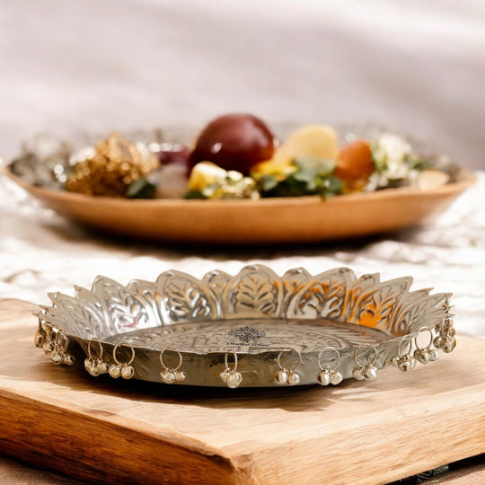 Silver Plated Pooja Thali Intricate Floral Pattern - Lightweight & Durable