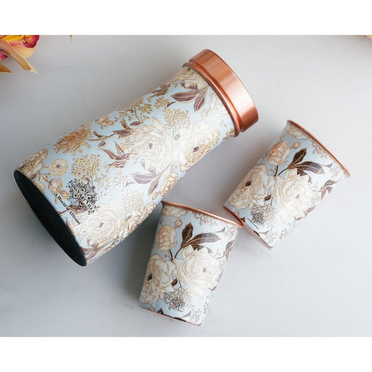 Copper Gold Printed Bedroom Bottle with 2 Glasses