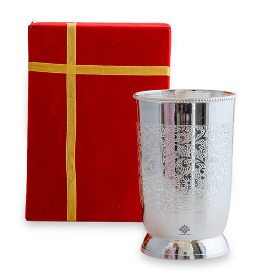 Embossed Design Silver Plated Glass With Red Box , Best For Parties , 250 ML