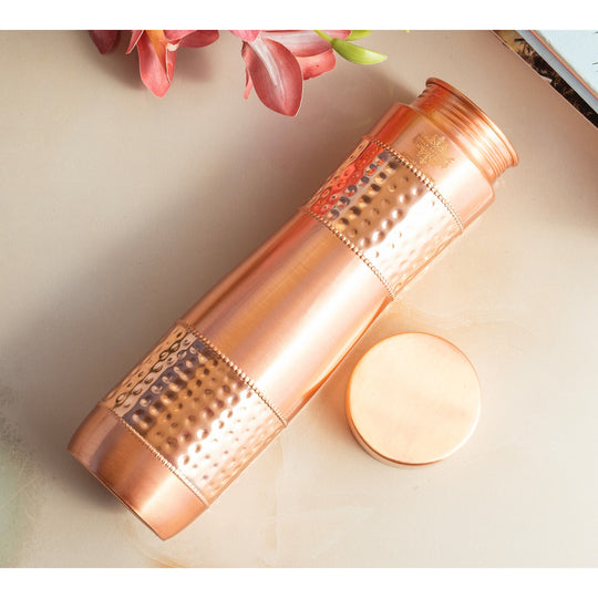 Copper Water Bottle with Half Hammered And Full Lacquer Coating