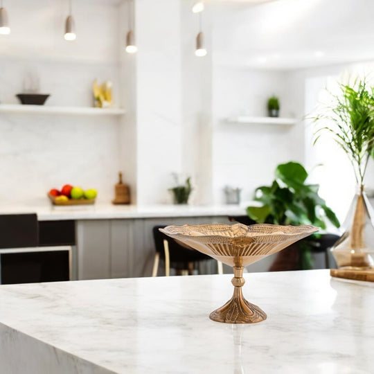 Brass Decorative Bowl with Embossed Floral Design – 10 Inch Gold Finish Fruit Bowl for Table Centerpiece, Table Décor and Gifting