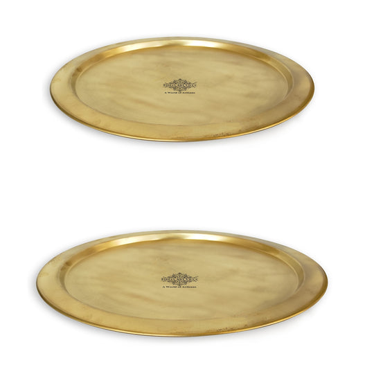Indian Art Villa brass thali set made from pure brass with smooth matte finish and round traditional handcrafted look