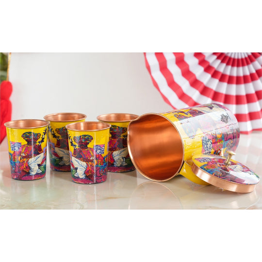 Pure Copper Printed Padharo Mhare Desh Jug & Glass Gift Set