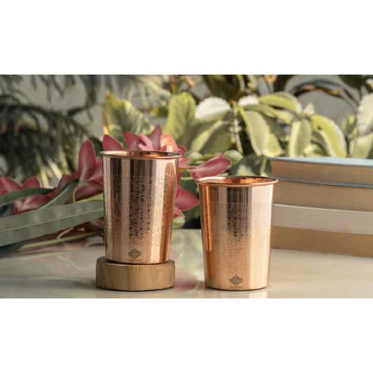 Pure Copper Glass With Handcrafted Embossed Design 275 ML