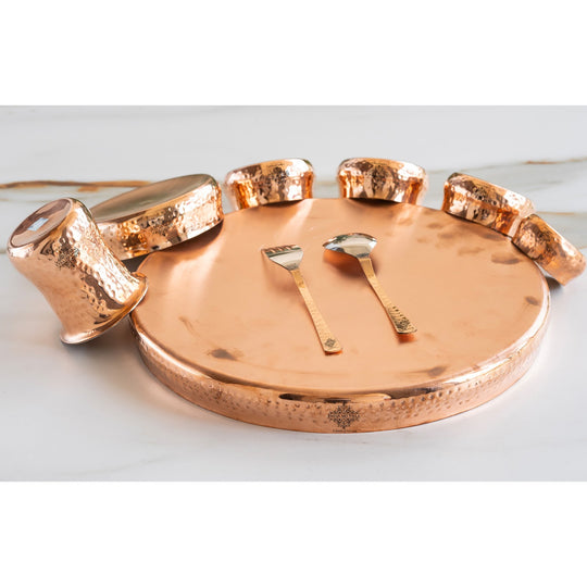 Steel Copper 9-Piece Hammered Curve Thali Set