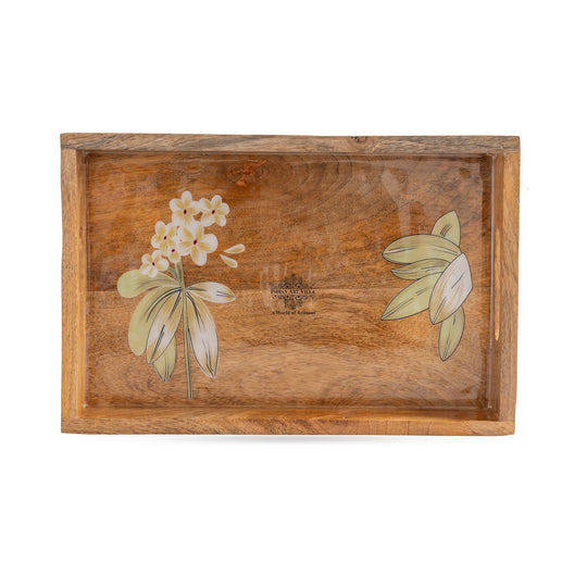 Wooden Tray with Plumeria Flower Design, Multipurpose Serving Tray for Tea, Coffee, Snacks, Home Decor, Gift Hampers