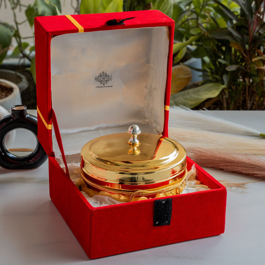 Handcrafted Pure Silver Plated Gold Polish Dry Fruits Box For Diwali, Festive Items