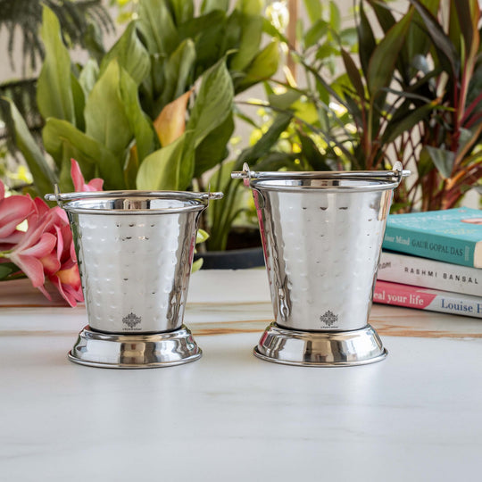 Hammered Steel Serving Bucket, Serving Vegetable Rayta Dishes, Silver