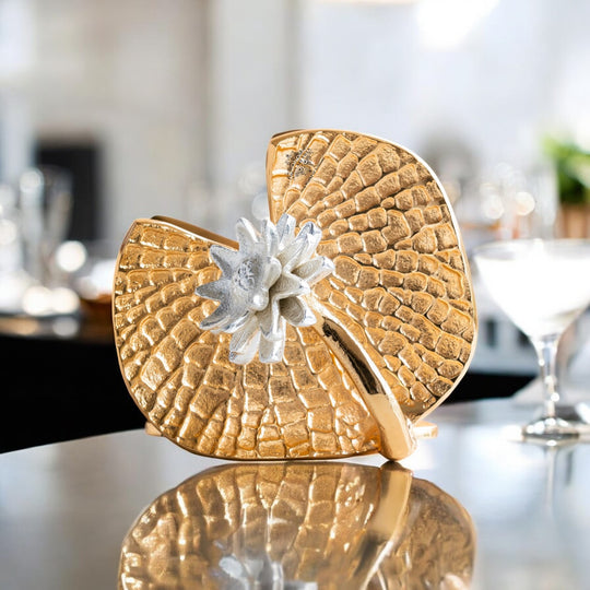 Brass Finish Lotus Flower Design Tissue/Napkin Holder – Stylish Table Accessory
