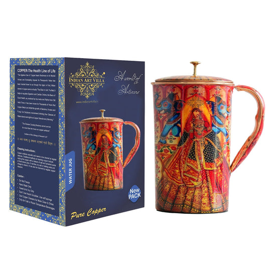 Pure Copper Printed Jug - Padharo Mhare Desh Design