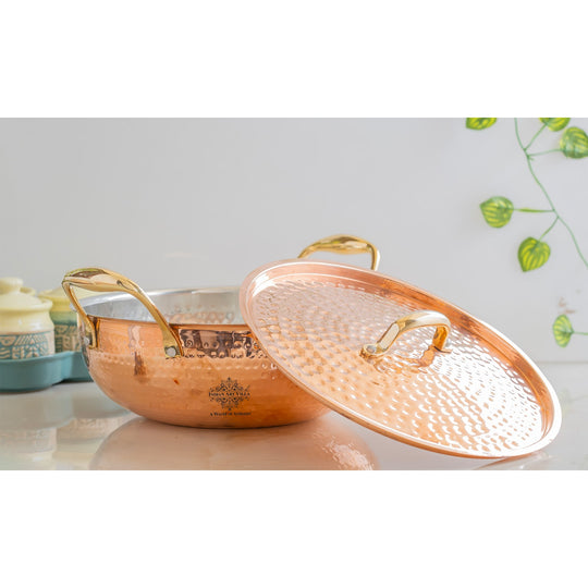 Pure Copper Kadhai With Lid & Inside Tin Lining- Cookware