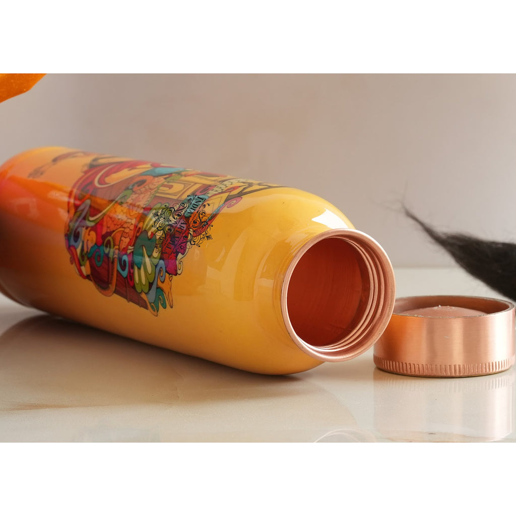 Indian Art Villa Rajasthani Meena "Padharo Myare Desh" Printed theme Copper Bottle,900 ML