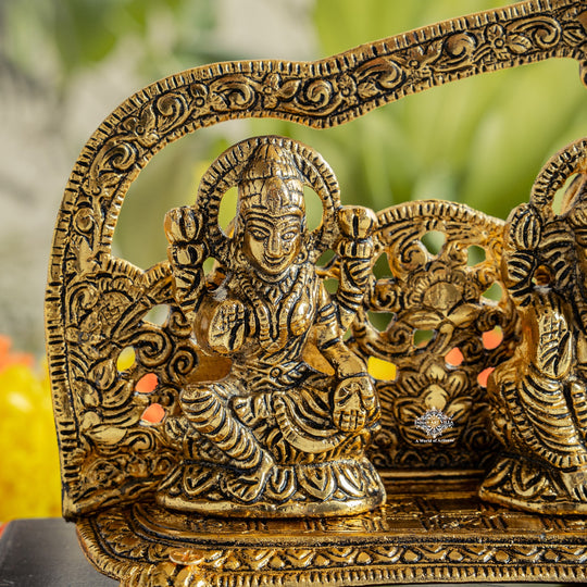 Brass Finish Ganesh, Laxmi & Saraswati Idol with Velvet Gift Box