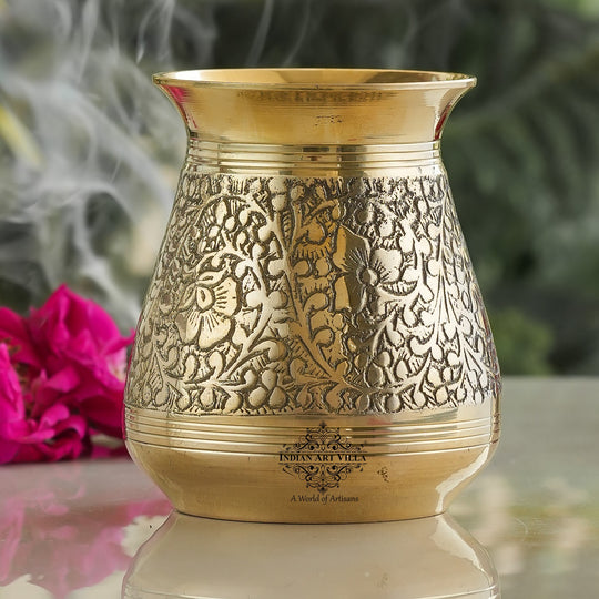 Pure brass glass Parsi Lota embossed design spiritual lifestyle — Indian Art Villa
