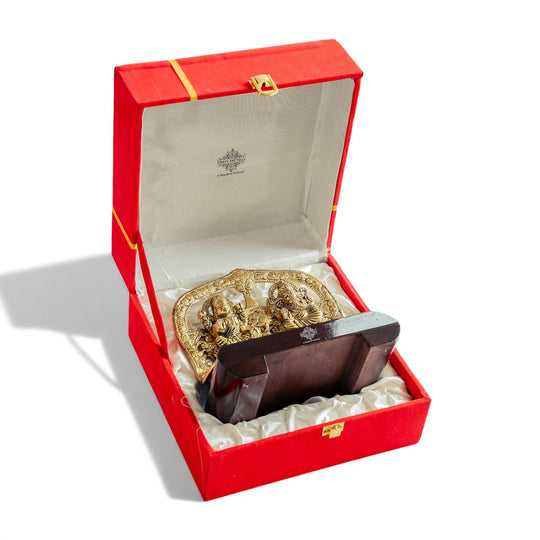 Brass Finish Ganesh Ji With  Laxmi JI Murti with Wooden Base