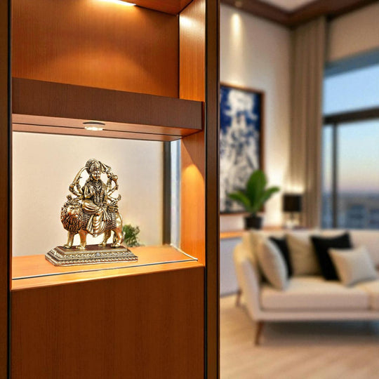 Pure Brass Durga Maa Sitting on Lion with Divine Weapons