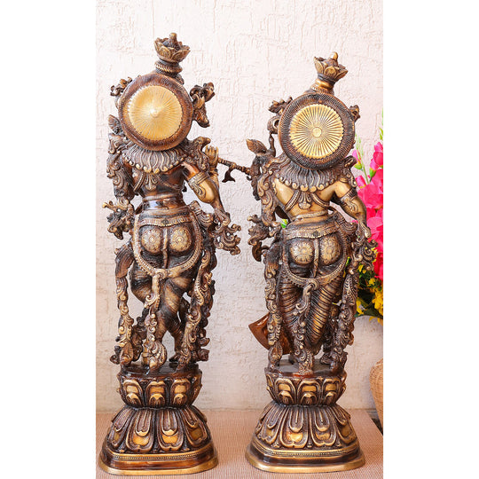 Handcrafted Pure Brass Standing Radha Krishna Statue Playing Flute