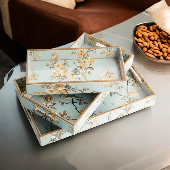 Wooden Tray Set of 3  Handcrafted Multipurpose Decorative Serving Platters