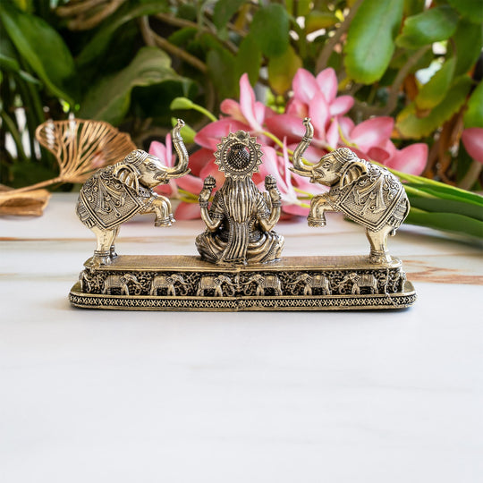Brass Lakshmi Idol with Elephant Design - Pooja Home Temple Décor and Gifting