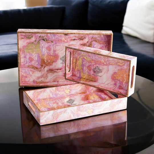 Wooden Tray Set of 3  Handcrafted Multipurpose Decorative Serving Platters