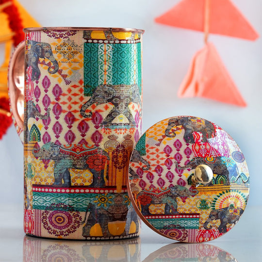 Pure Copper Printed Jug - Padharo Mhare Desh Design