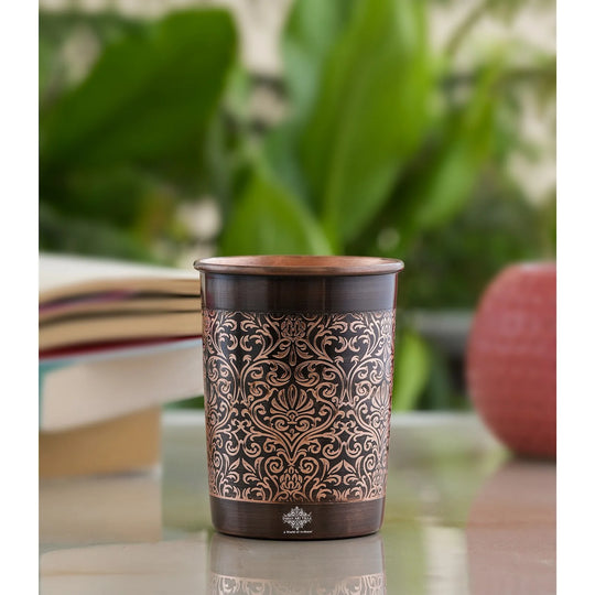 Pure Copper Embossed Design  Water Pot With Stand & Glass