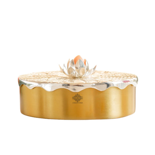Silver-Plated Brass Decorative Multi-Purpose Gift Box, Lotus Flower Design, Elegant Silver & Gold Finish Storage Box for Dry Fruits