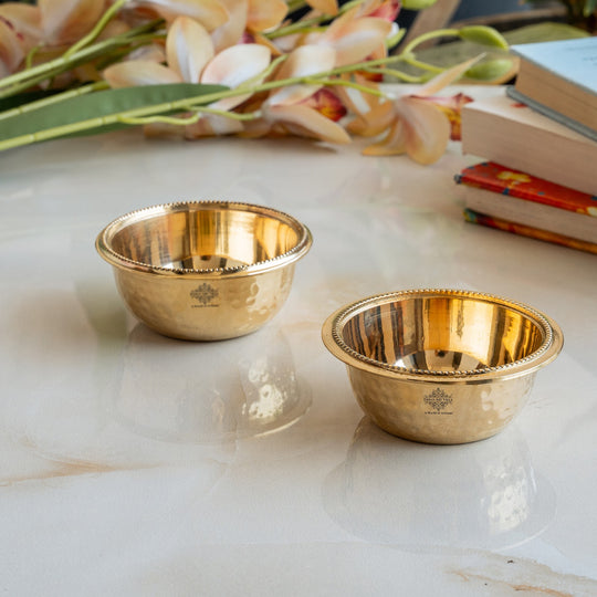 Pure Brass Bowl With Hammered Beading Design