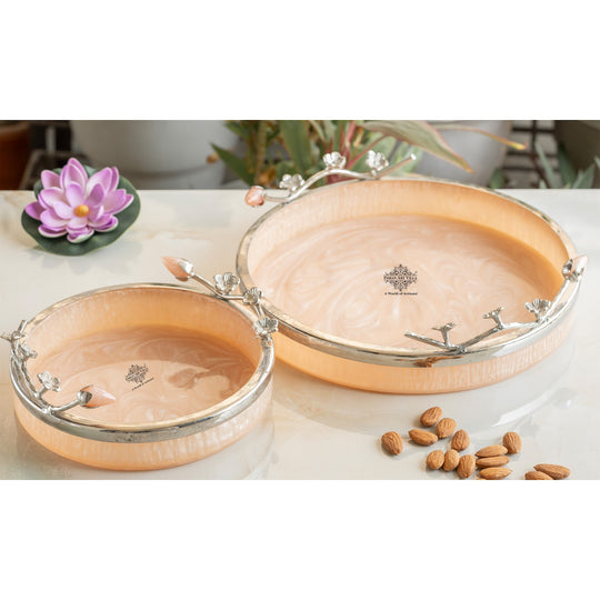 Silver Plated Resin Pink Decorative Tray