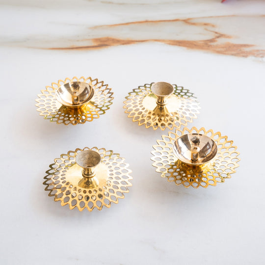 Brass Flower Jali Design Diya Set of 4